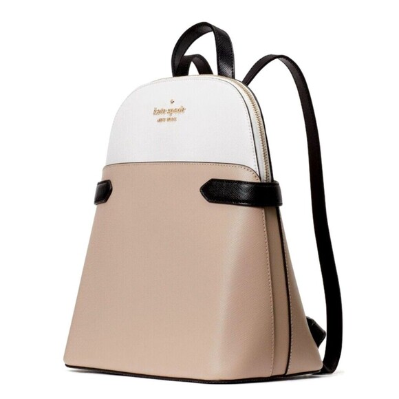 New Kate Spade Staci Saffiano Leather Dome Backpack Warm Beige Multi - Picture 2 of 4
